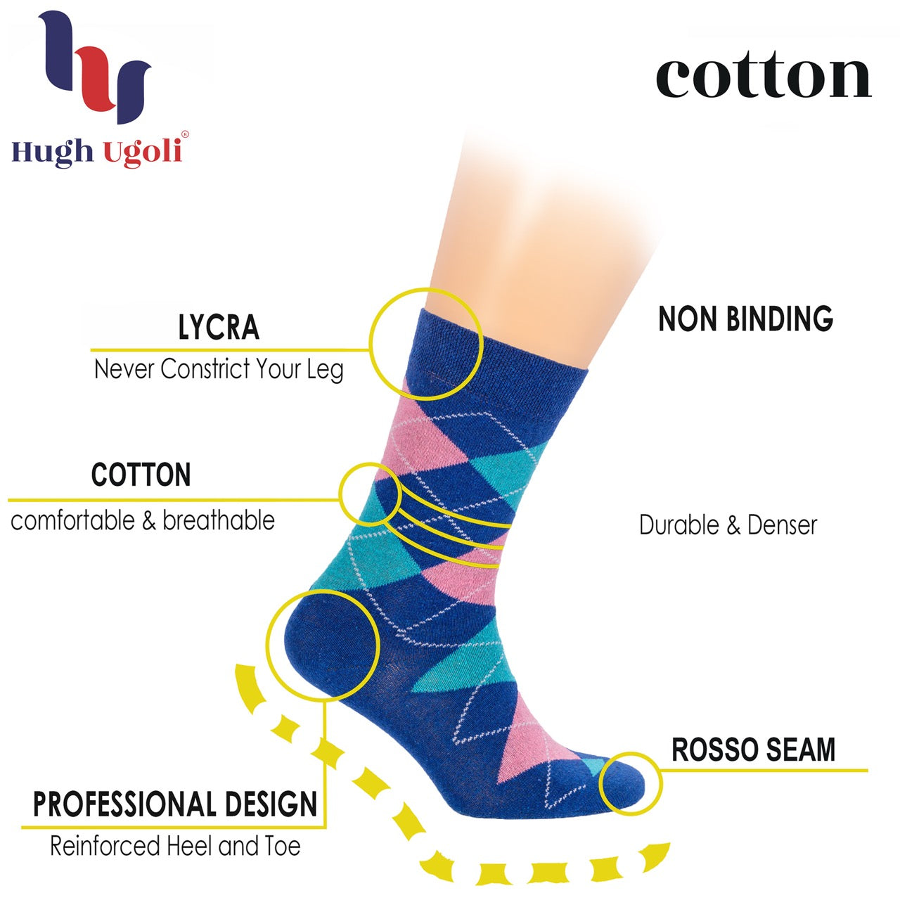 Colorful Cotton Dress Crew Argyle Socks for Women, 4 Pairs